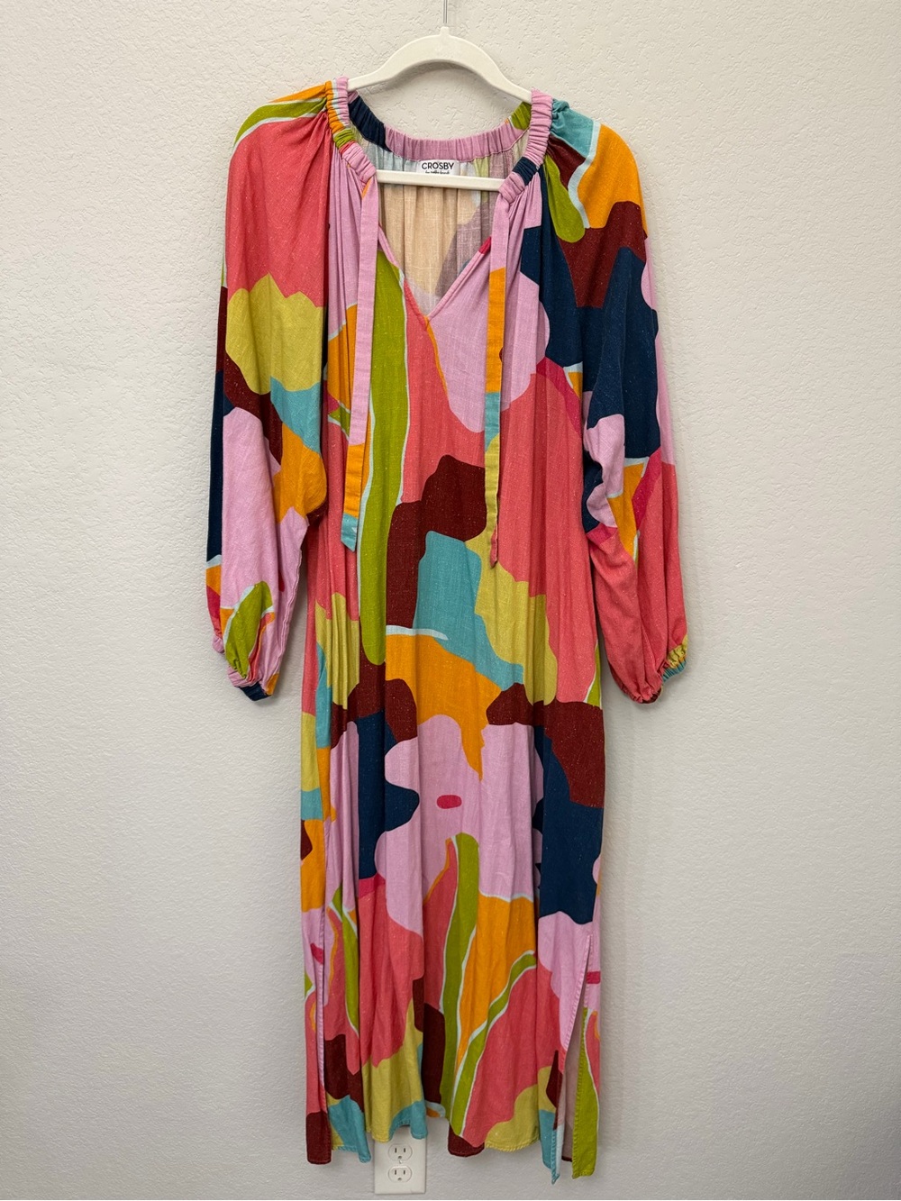Crosby by Mollie Burch Freya Caftan in Block Poppy Linen Blend Resortwear XL